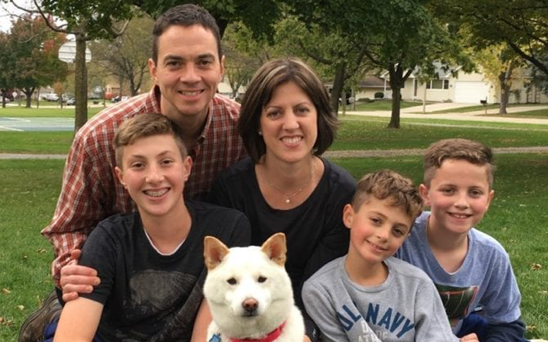 The Rev. Ryan Anderson wife and the 3 sons and a dog, Nico